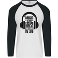 Music Is My Escape From B/S in Life Rock Mens L/S Baseball T-Shirt White/Black