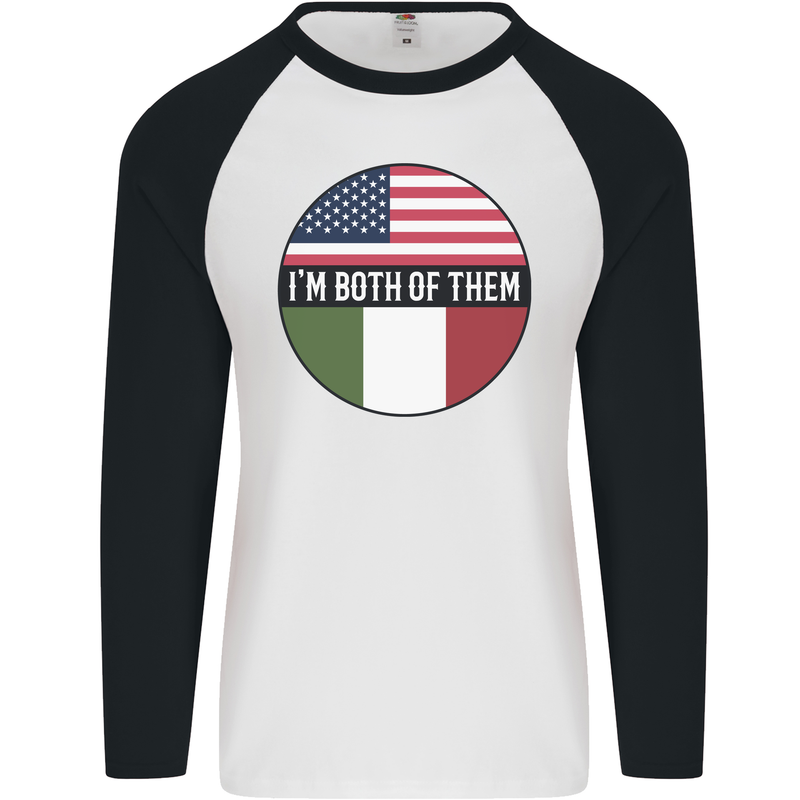 USA and Italian Heritage Italy American Flag Mens L/S Baseball T-Shirt White/Black