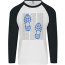 Rise & Run Running Marathon Cross Country Runner Mens L/S Baseball T-Shirt White/Black