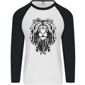 A Rasta Lion With Dreadlocks Jamaica Reggae Mens L/S Baseball T-Shirt White/Black