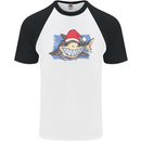 A Christmas Shark Wearing an Xmas Hat Mens S/S Baseball T-Shirt White/Black