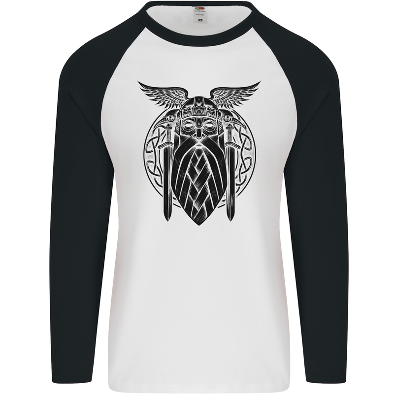 Odin The Vikings Valhalla Thor Gym Nordic Mens L/S Baseball T-Shirt White/Black