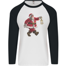 Santa Carrying a Christmas Lantern Xmas Mens L/S Baseball T-Shirt White/Black