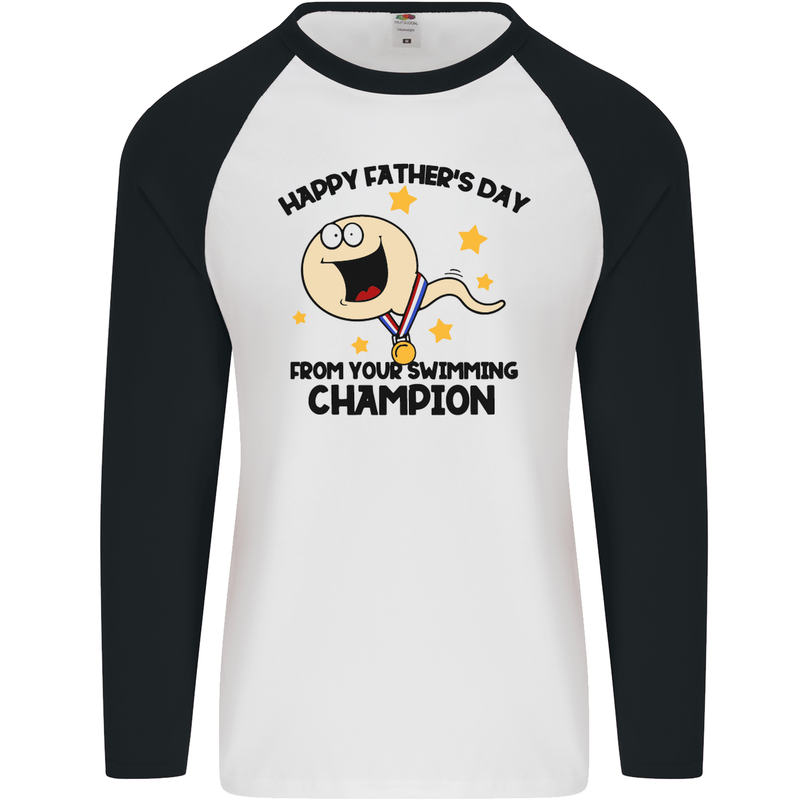 Swimming Champion Funny Fathers Day Dad Mens L/S Baseball T-Shirt White/Black