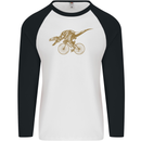 T-Rex Dinosaure Riding a Bicycle Cycling Mens L/S Baseball T-Shirt White/Black