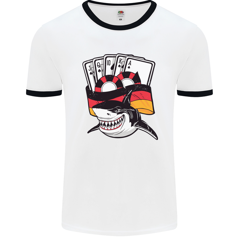 German Poker Shark Mens Ringer T-Shirt White/Black