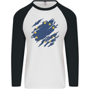 Torn EU Flag European Union Flag Football Mens L/S Baseball T-Shirt White/Black