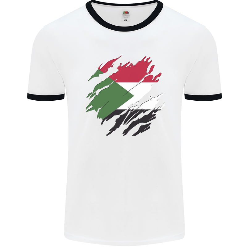 Torn Sudan Flag Sudanese Day Football Mens Ringer T-Shirt White/Black