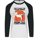 I Drink Tea and Know Things Funny Cat Mens L/S Baseball T-Shirt White/Black
