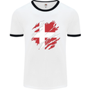 Torn Denmark Flag Danish Day Football Mens Ringer T-Shirt White/Black