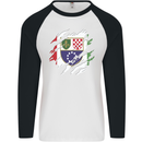 Torn Bosnia and Herzegovina Flag Day Football Mens L/S Baseball T-Shirt White/Black