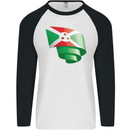 Curled Burundi Flag Burundians Day Football Mens L/S Baseball T-Shirt White/Black