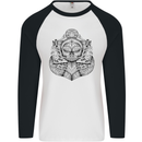 Anchor Skull Sailor Sailing Captain Pirate Ship Mens L/S Baseball T-Shirt White/Black