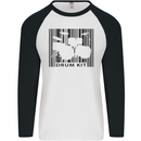 Drum Kit Barcode Drummer Drumming Mens L/S Baseball T-Shirt White/Black