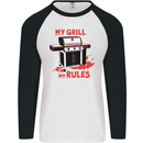 My Grill My Rules Funny BBQ Mens L/S Baseball T-Shirt White/Black