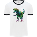 Colourful T-Rex Dinosaur Mens Ringer T-Shirt White/Black