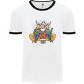 Santa Claus Chilling With Reindeers Christmas Xmas Mens Ringer T-Shirt White/Black