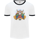 Santa Claus Chilling With Reindeers Christmas Xmas Mens Ringer T-Shirt White/Black