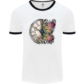 Butterfly Clock Mens Ringer T-Shirt White/Black