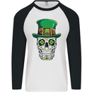 St Patricks Day of the Dead Sugar Skull Mens L/S Baseball T-Shirt White/Black