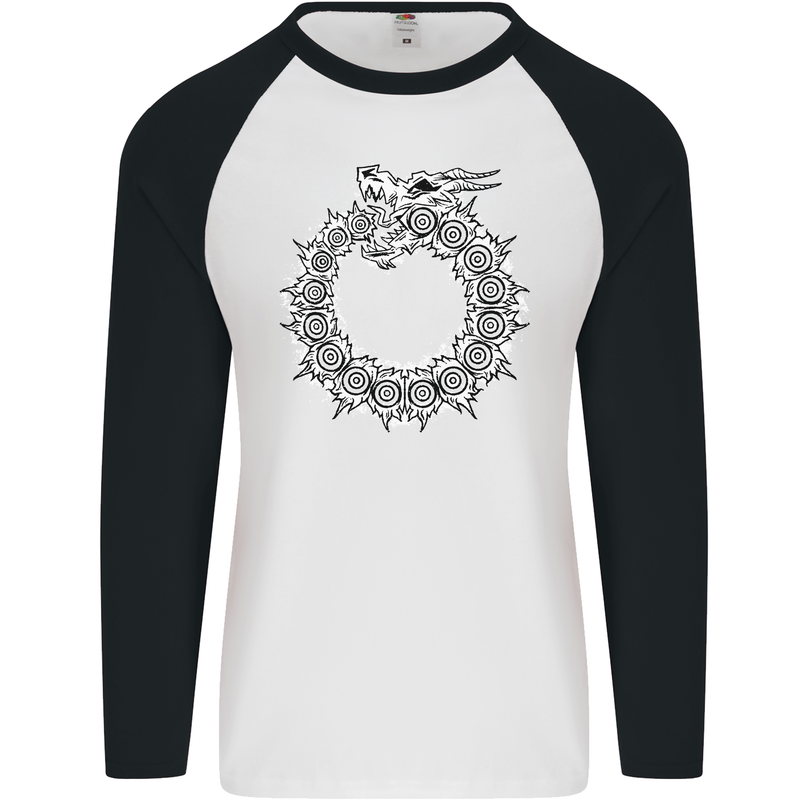 Dragon Symbol Fantasy Chinese Japanese Mens L/S Baseball T-Shirt White/Black