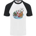 Rude Santa & Rudolf Christmas Funny Xmas Mens S/S Baseball T-Shirt White/Black