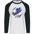 Torn Marshall Islands Flag Day Football Mens L/S Baseball T-Shirt White/Black