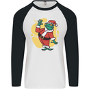 A Christmas Frog Dressed as Santa Claus Mens L/S Baseball T-Shirt White/Black