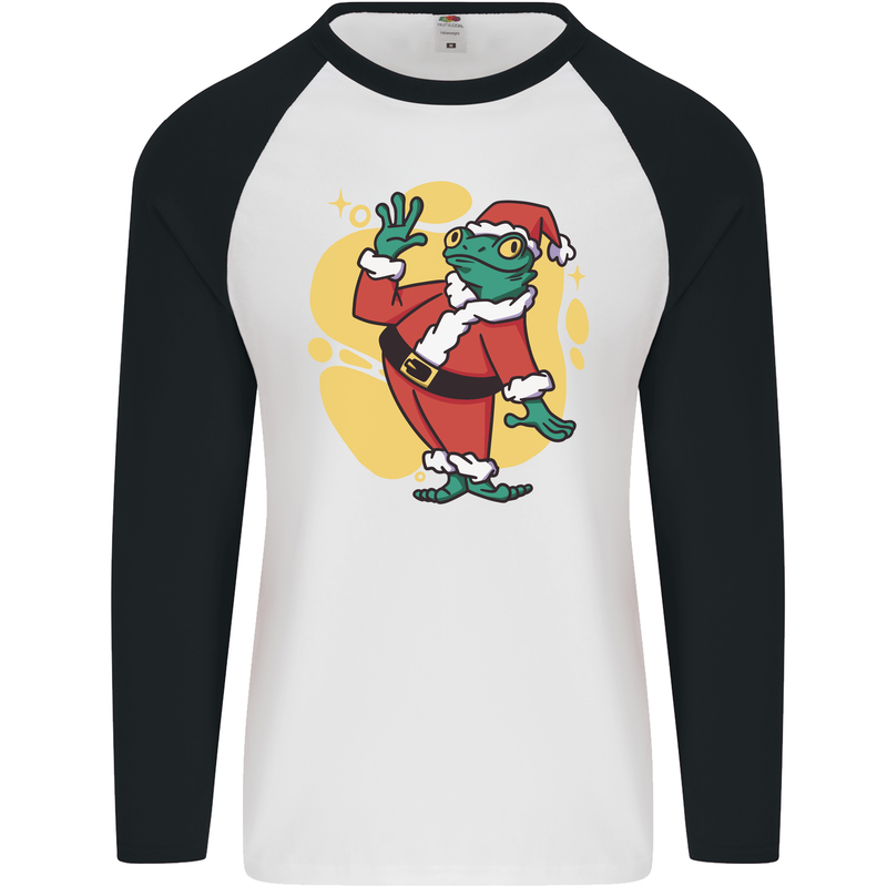 A Christmas Frog Dressed as Santa Claus Mens L/S Baseball T-Shirt White/Black