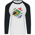 Torn South African Flag Africa Day Football Mens L/S Baseball T-Shirt White/Black