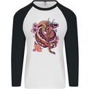 Japanese Fantasy Dragon Mens L/S Baseball T-Shirt White/Black