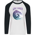 Wave Chaser Surfing Surfer Mens L/S Baseball T-Shirt White/Black