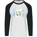 Torn Guatemala Flag Guatemalan Day Football Mens L/S Baseball T-Shirt White/Black