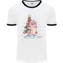 Xmas Unicorn Christmas Tree Mens Ringer T-Shirt White/Black