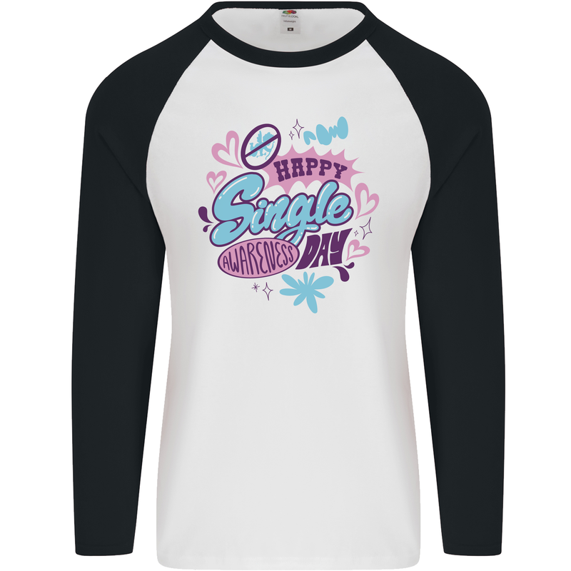 Happy Single Day Anti Valentines Romance Mens L/S Baseball T-Shirt White/Black