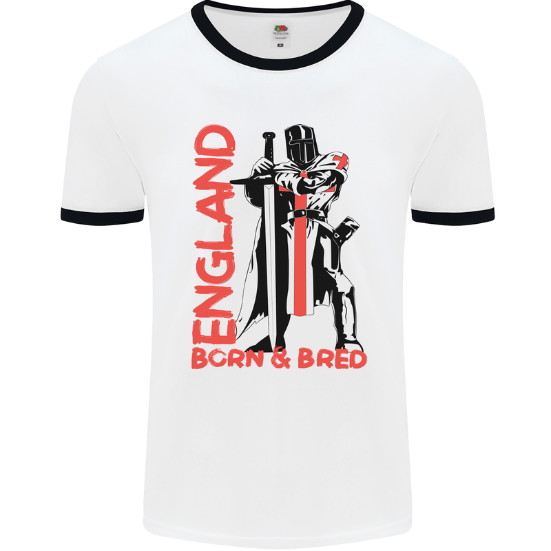 Born & Bred England St Georges Day Mens Ringer T-Shirt White/Black