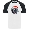 Union Jack Christmas Biker Skull British Flag Mens S/S Baseball T-Shirt White/Black