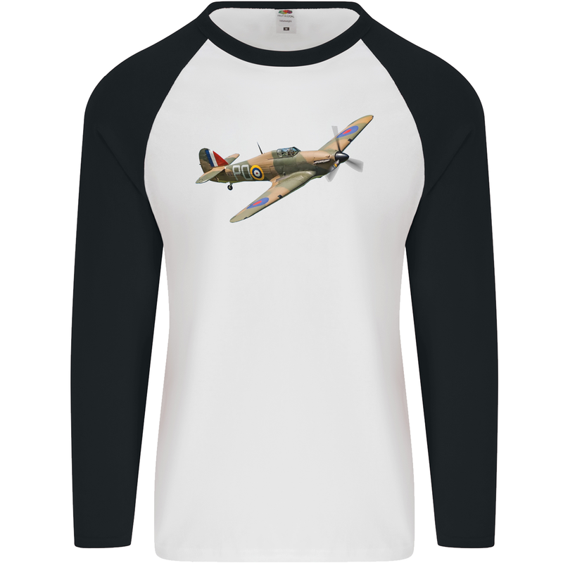 A Hawker Hurricane Flying Solo Mens L/S Baseball T-Shirt White/Black