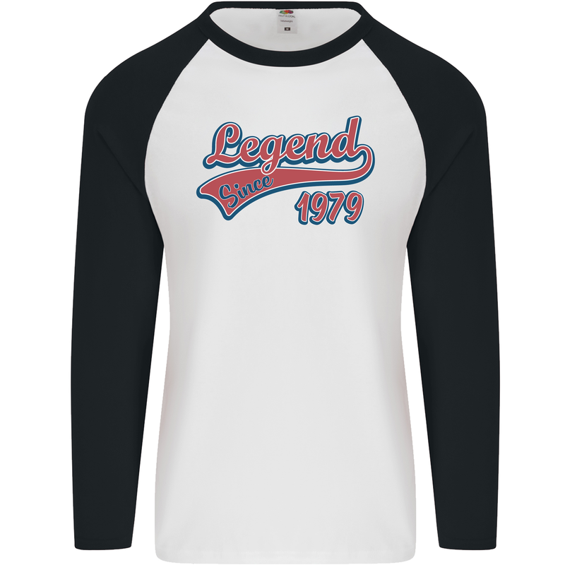 Legend Since 44th Birthday 1979 Mens L/S Baseball T-Shirt White/Black