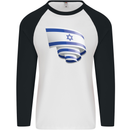 Curled Israel Flag Israeli Day Football Mens L/S Baseball T-Shirt White/Black