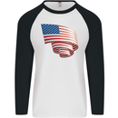 Curled USA Flag Independence Day Football Mens L/S Baseball T-Shirt White/Black