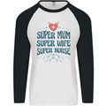 Super Mum Wife Nurse Mothers Day Gift Mens L/S Baseball T-Shirt White/Black