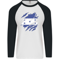 Torn Honduras Flag Honduran Day Football Mens L/S Baseball T-Shirt White/Black