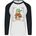 A Frog Playing the Guitar on a Toadstool Mens L/S Baseball T-Shirt White/Black