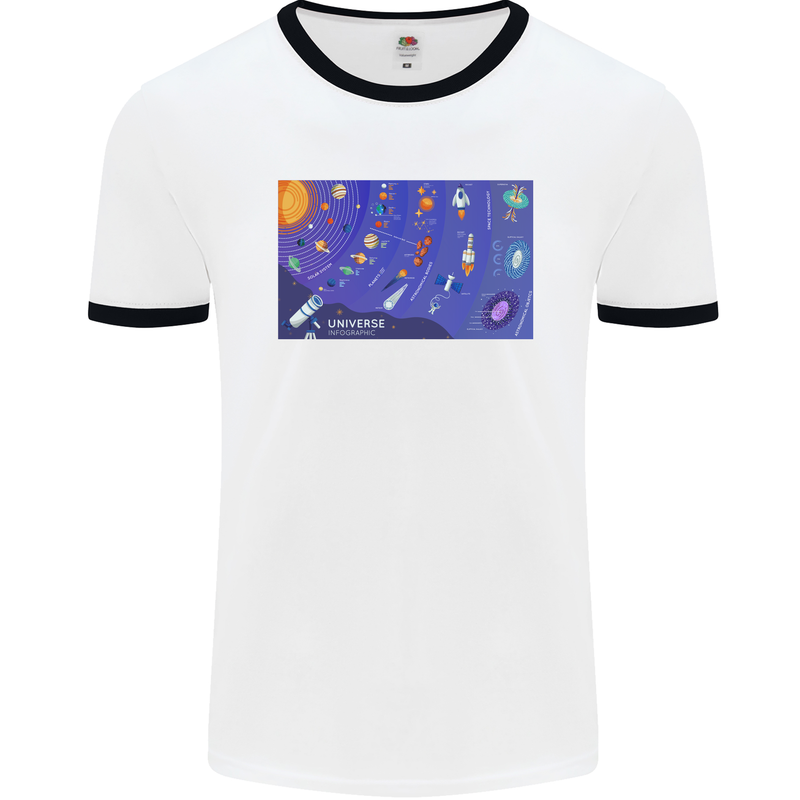 Galaxy Infographic Space Technology Planets Mens Ringer T-Shirt White/Black