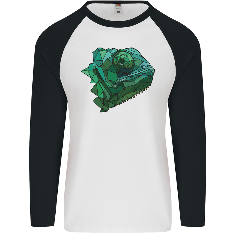 A Polygonal Chameleon Mens L/S Baseball T-Shirt White/Black