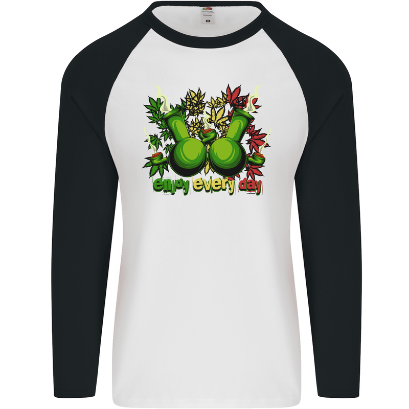 Weed Enjoy Every Day Cannabis Drugs Bong Mens L/S Baseball T-Shirt White/Black