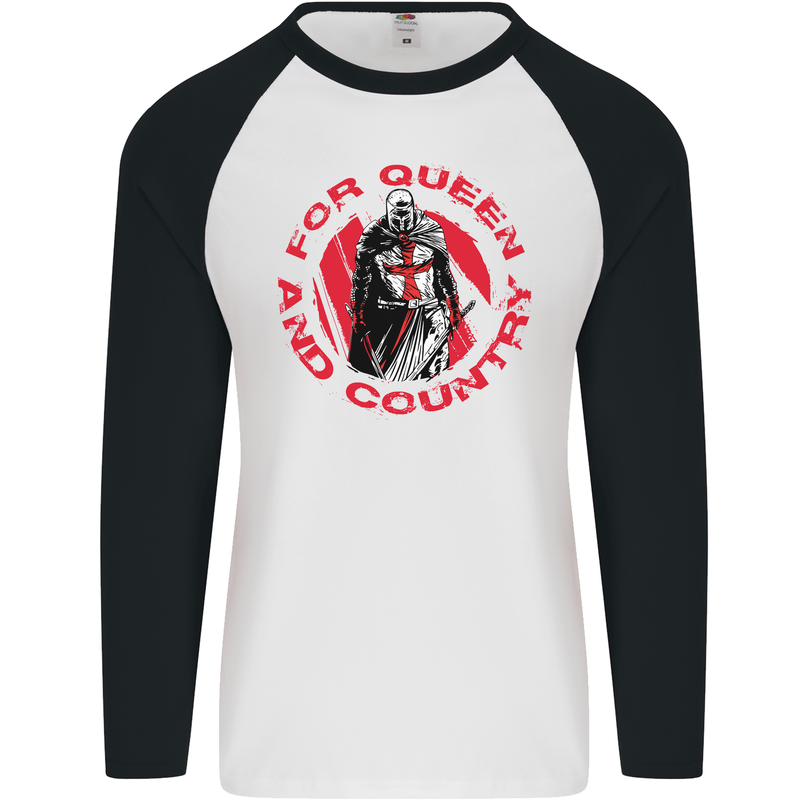 St Georges Day For Queen & Country England Mens L/S Baseball T-Shirt White/Black