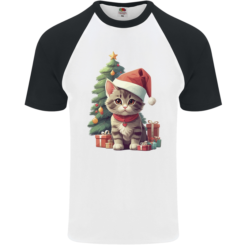 Cute Christmas With Presents and Tree Mens S/S Baseball T-Shirt White/Black