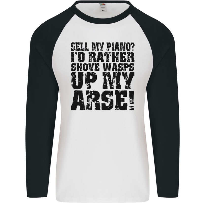 Sell My Piano? Funny Pianist Player Music Mens L/S Baseball T-Shirt White/Black